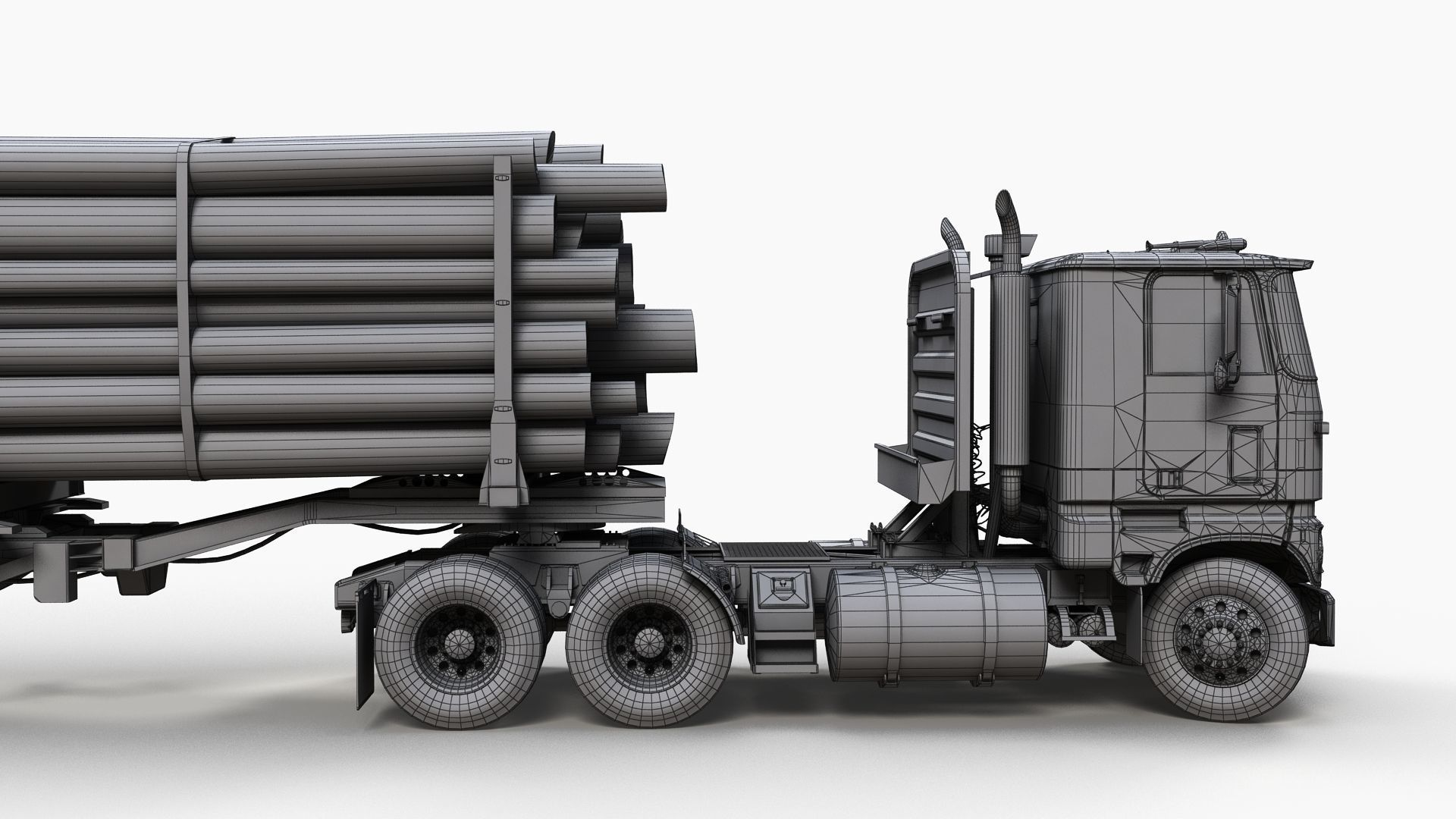 Cabover log semitruck Low-poly 3D model_11