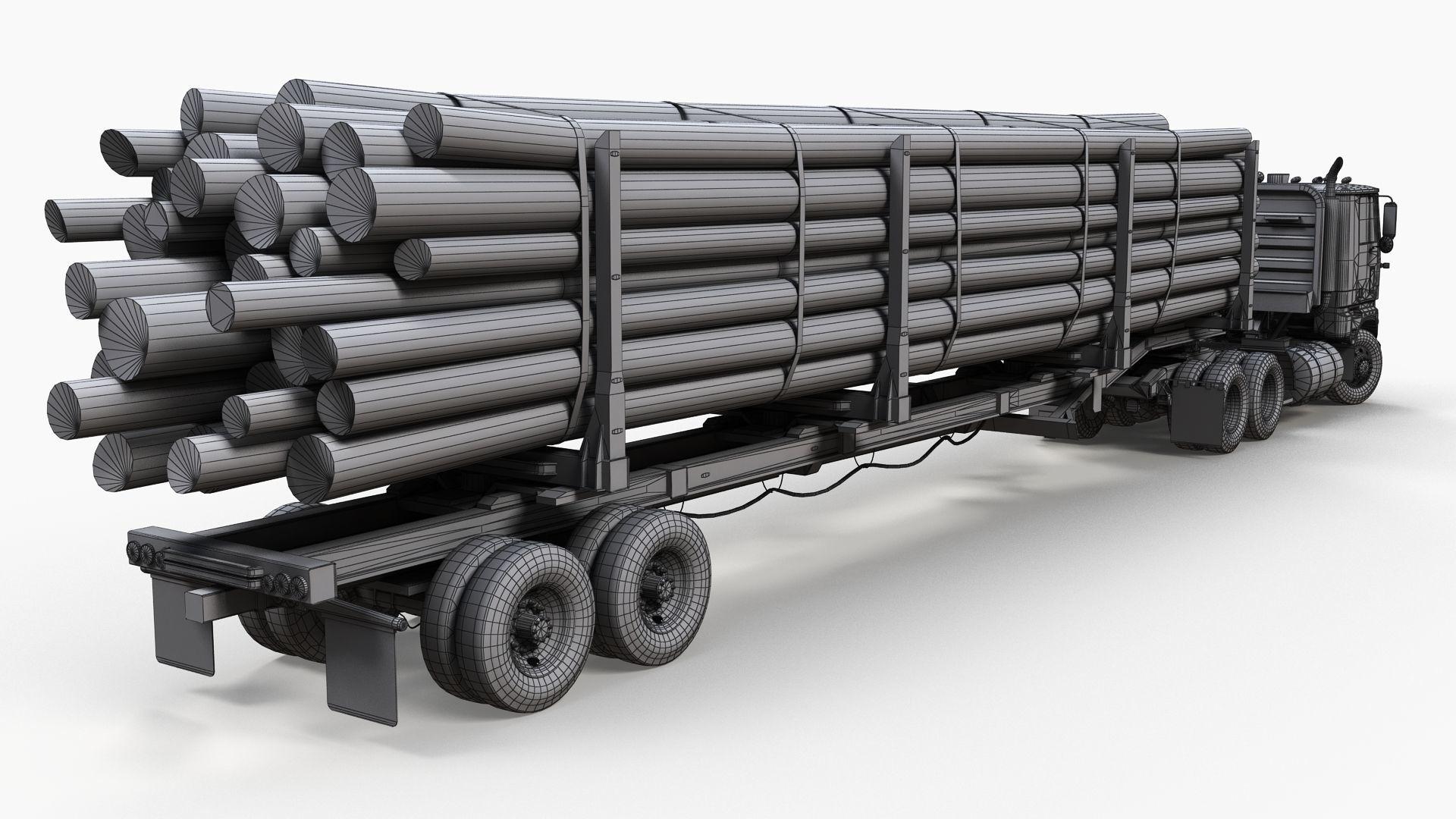 Cabover log semitruck Low-poly 3D model_14