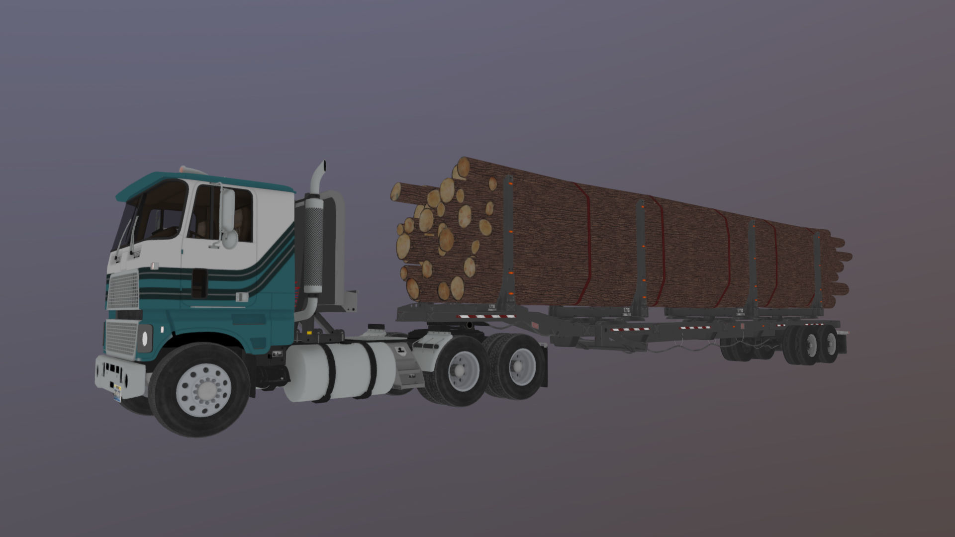 Cabover log semitruck Low-poly 3D model_36