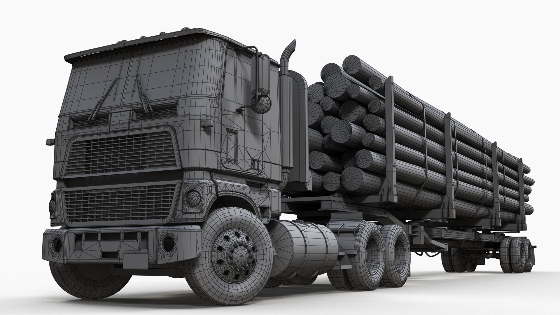Cabover log semitruck Low-poly 3D model_16