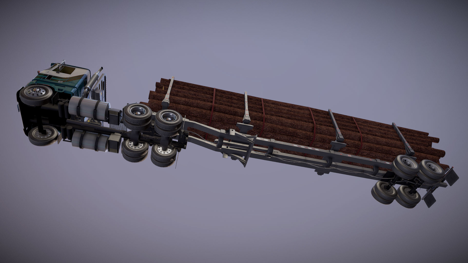 Cabover log semitruck Low-poly 3D model_25