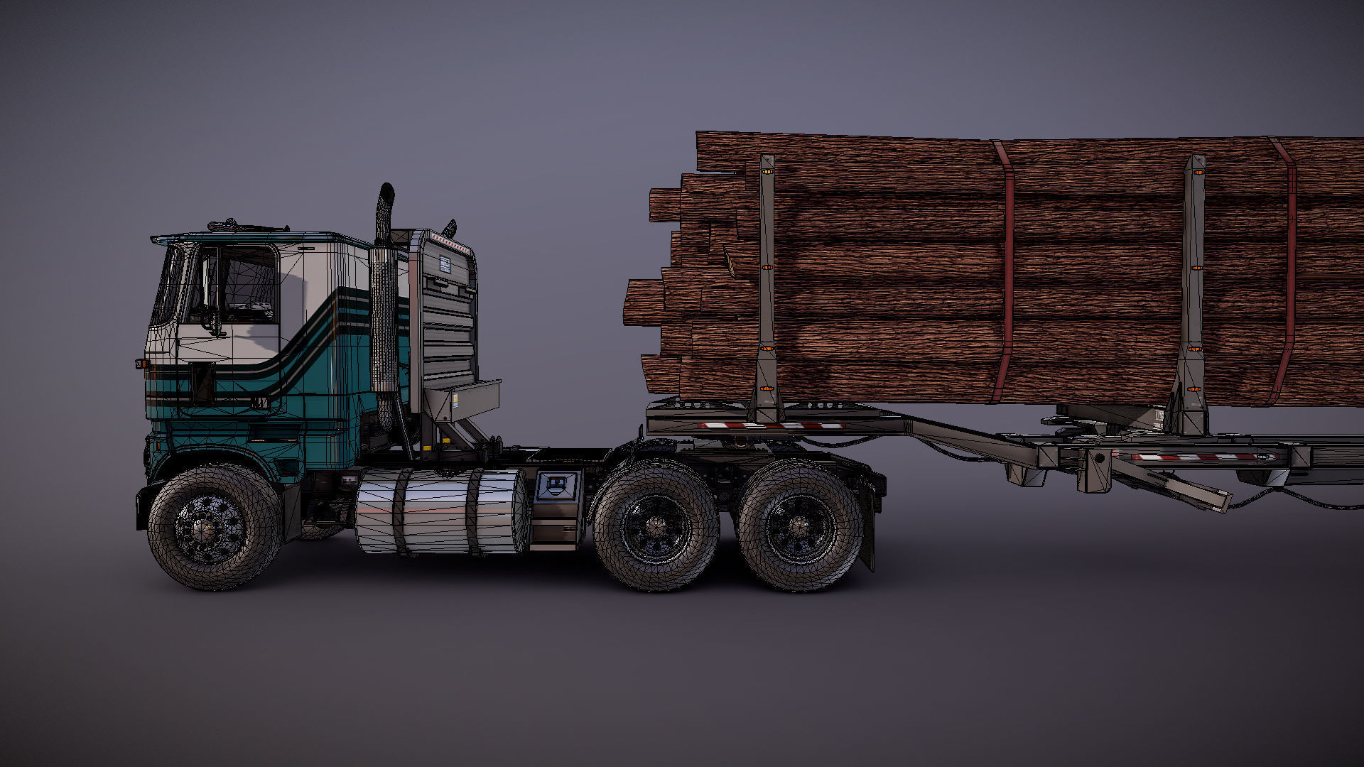 Cabover log semitruck Low-poly 3D model_32