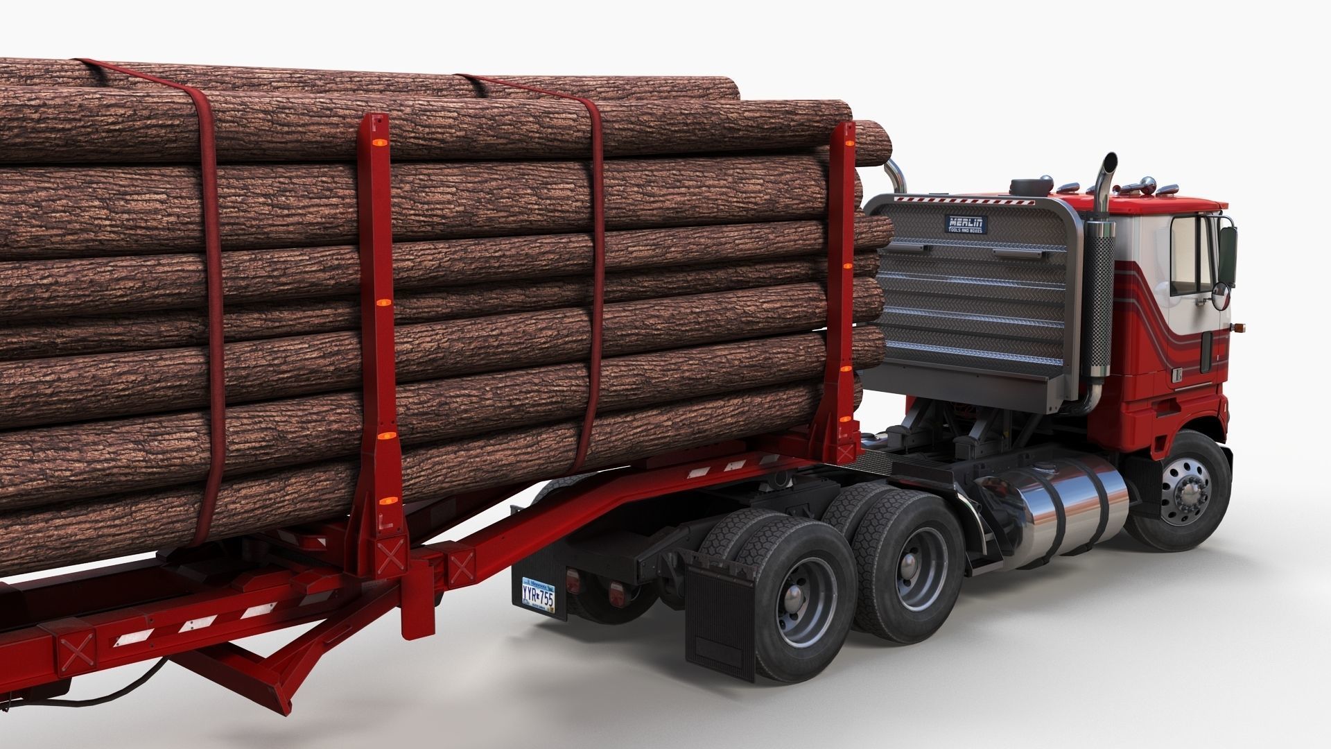 Cabover log semitruck Low-poly 3D model_2