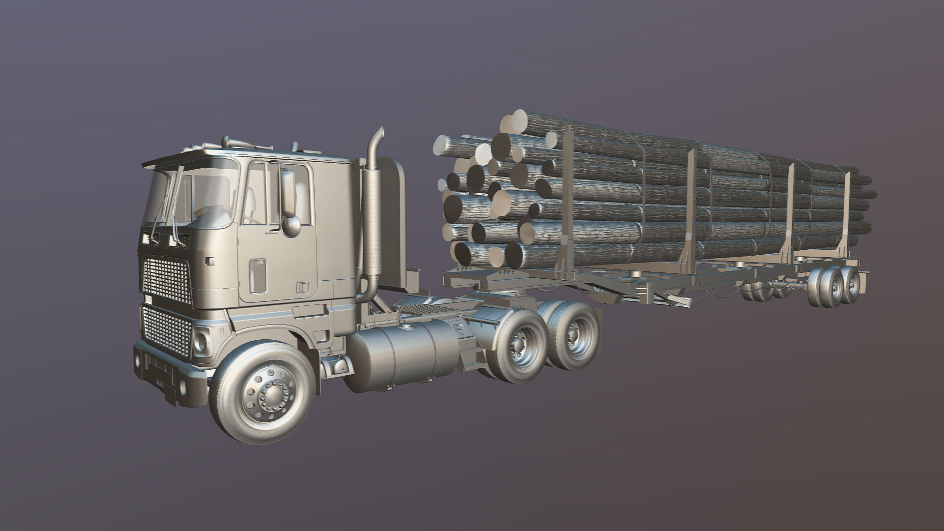 Cabover log semitruck Low-poly 3D model_34
