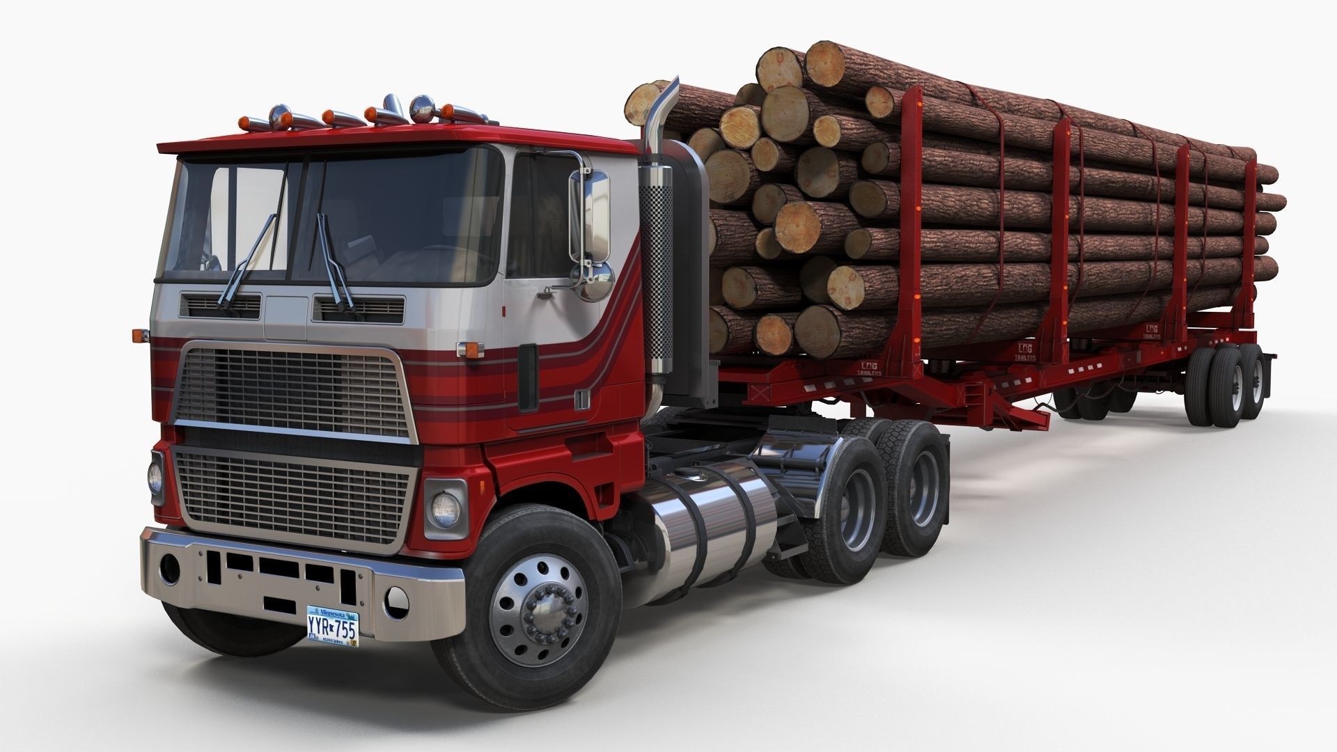 Cabover log semitruck Low-poly 3D model_1