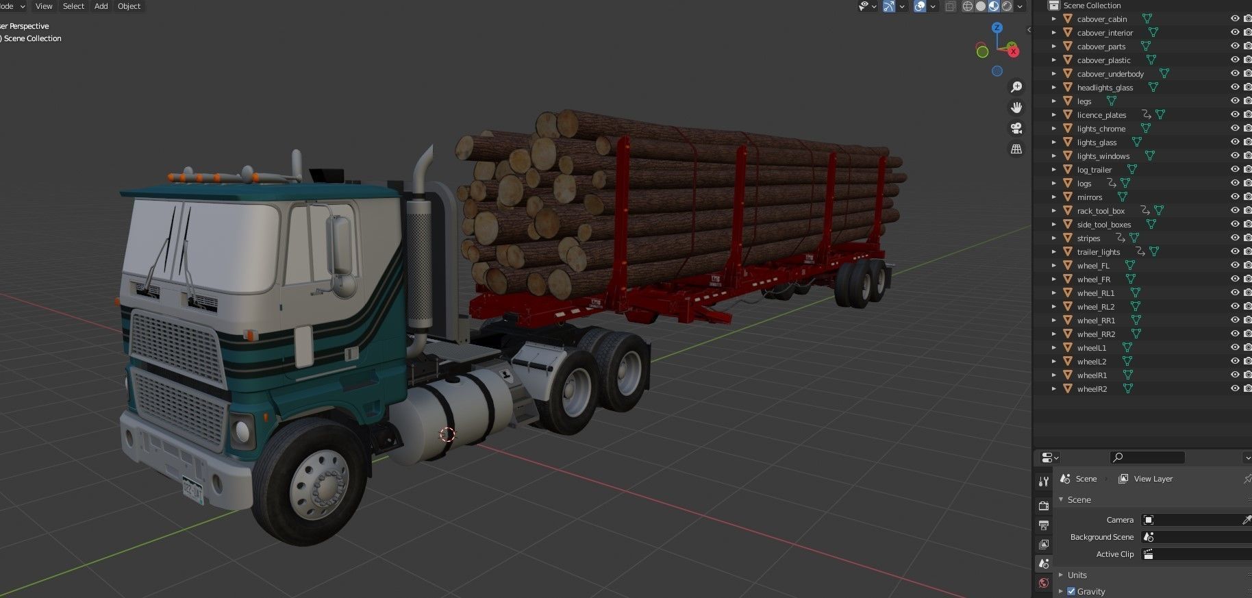 Cabover log semitruck Low-poly 3D model_41