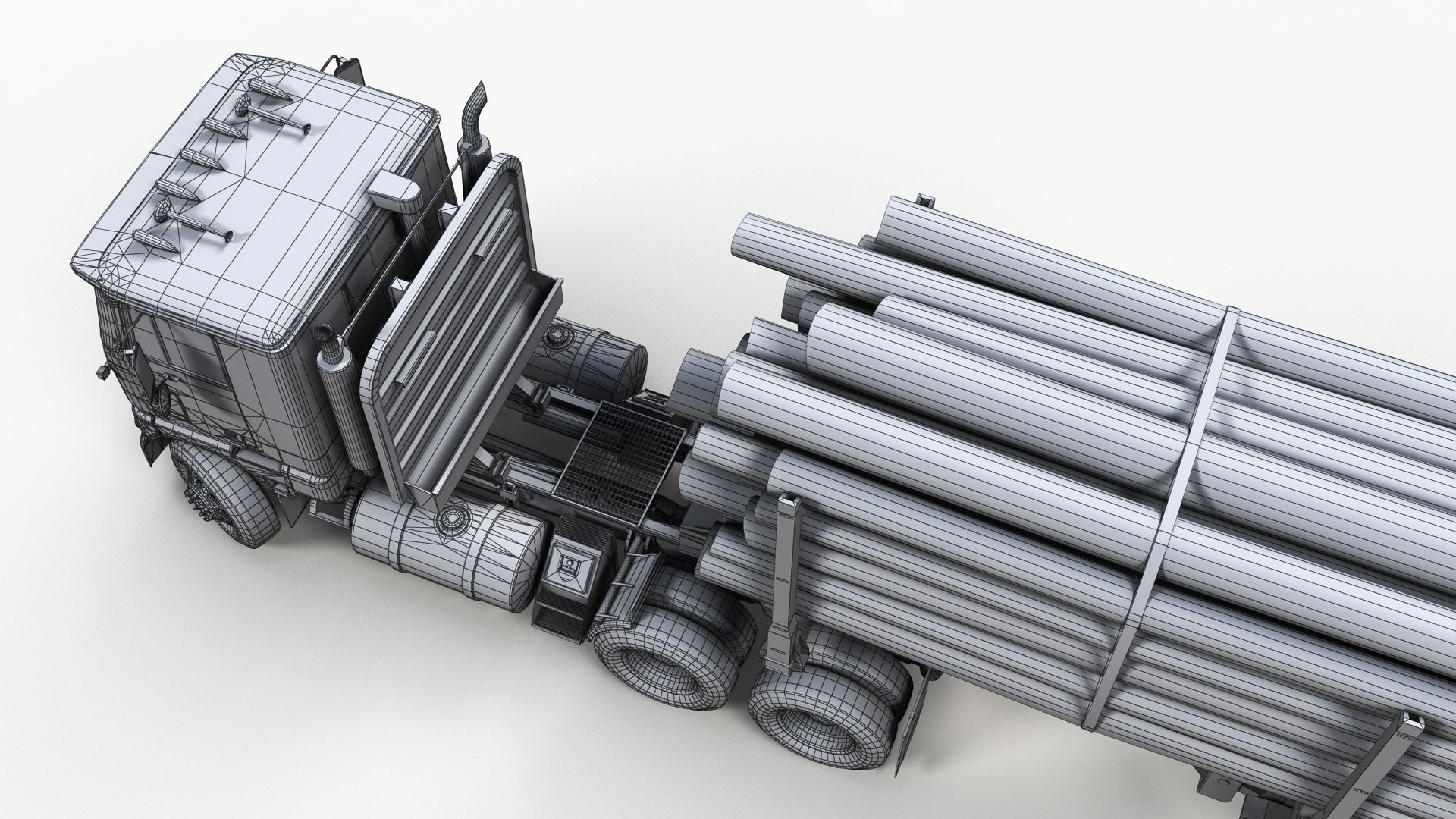 Cabover log semitruck Low-poly 3D model_13