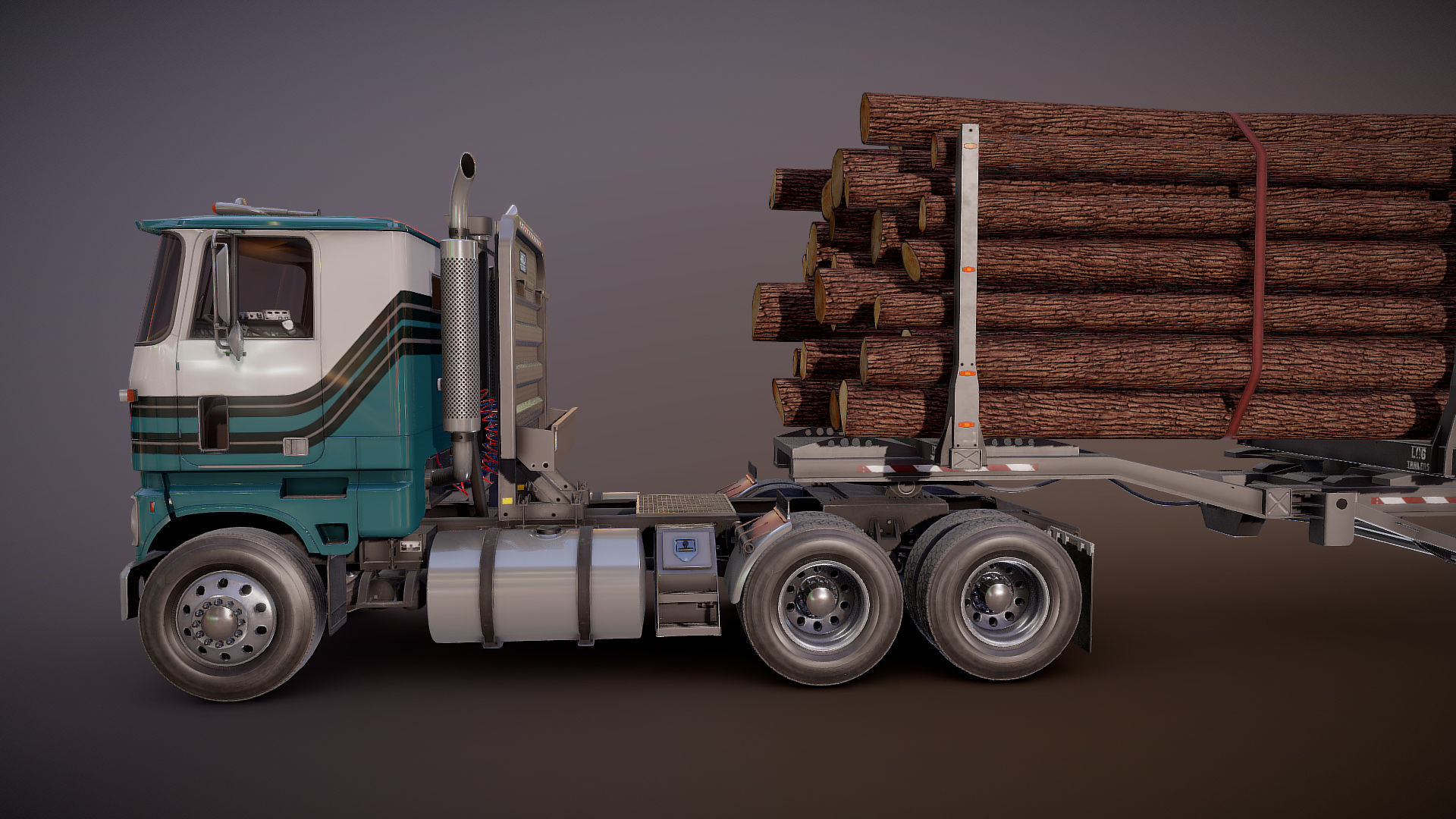 Cabover log semitruck Low-poly 3D model_23