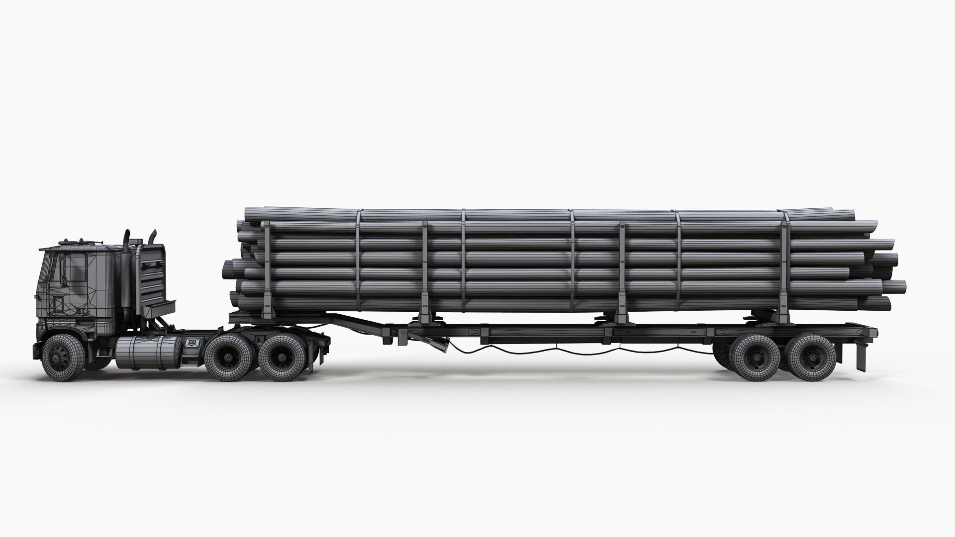 Cabover log semitruck Low-poly 3D model_12