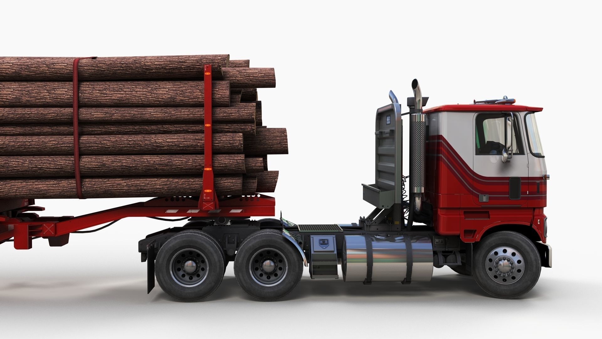 Cabover log semitruck Low-poly 3D model_3