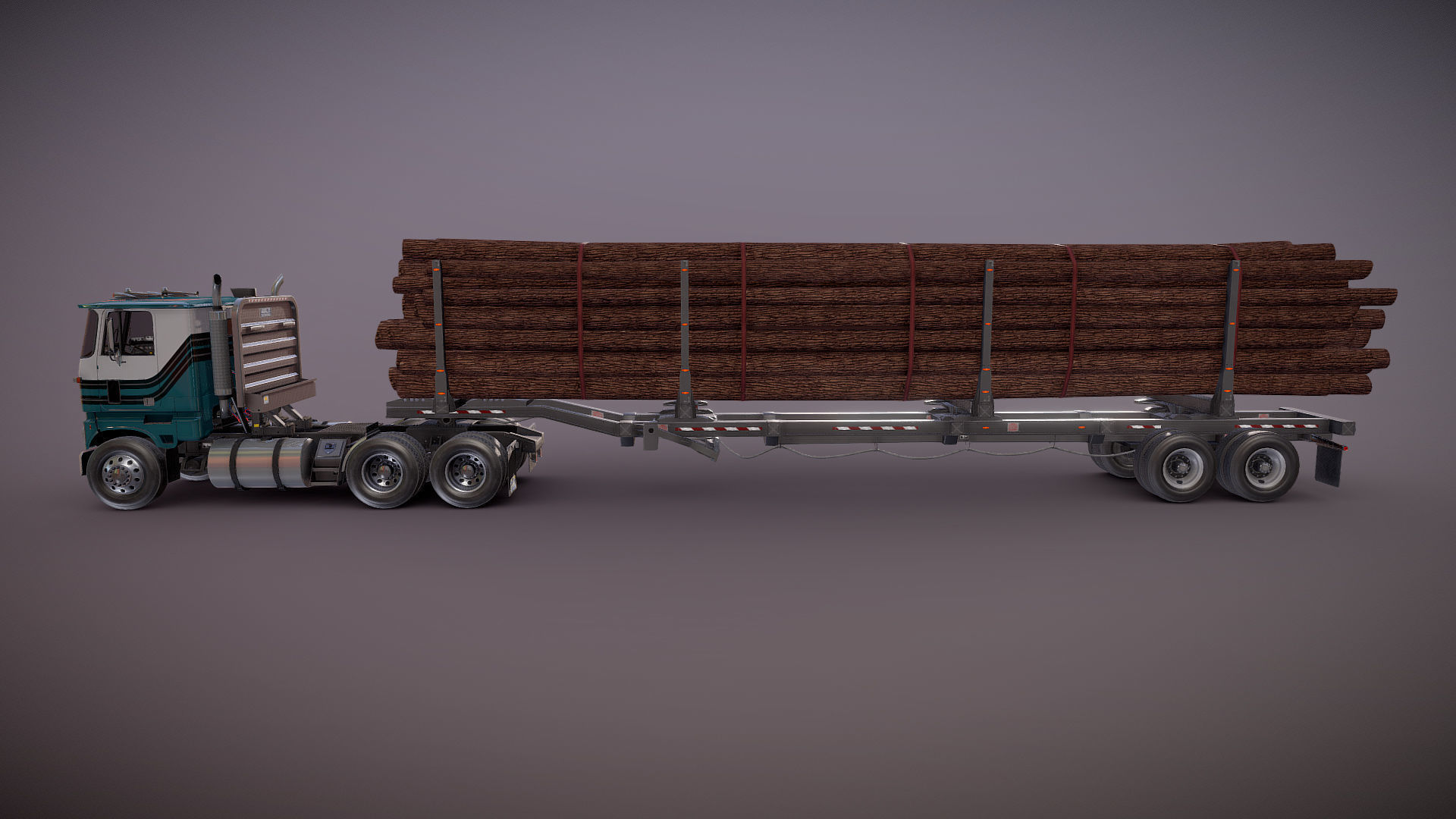 Cabover log semitruck Low-poly 3D model_20