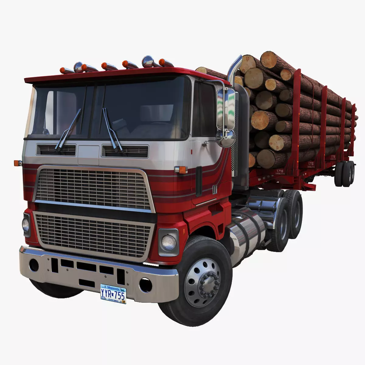 Cabover log semitruck Low-poly 3D model_0