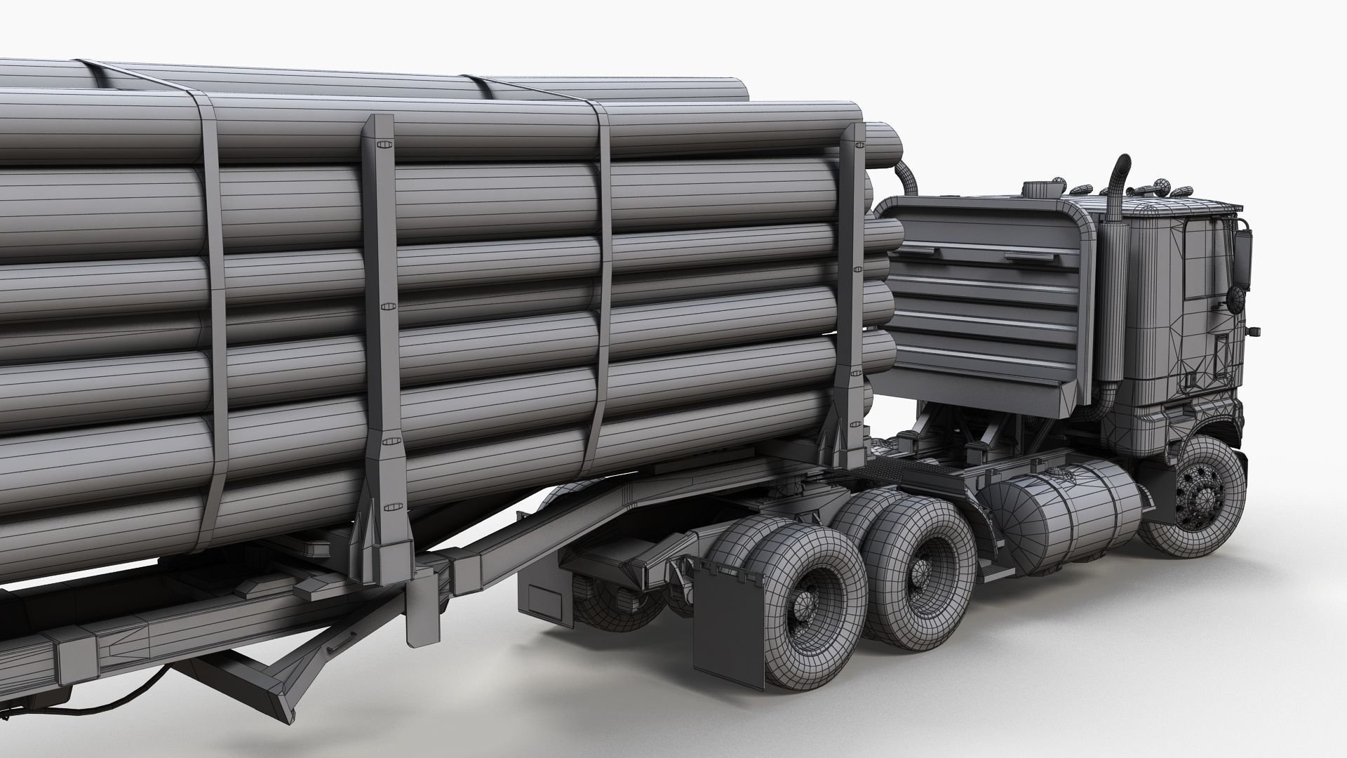 Cabover log semitruck Low-poly 3D model_10