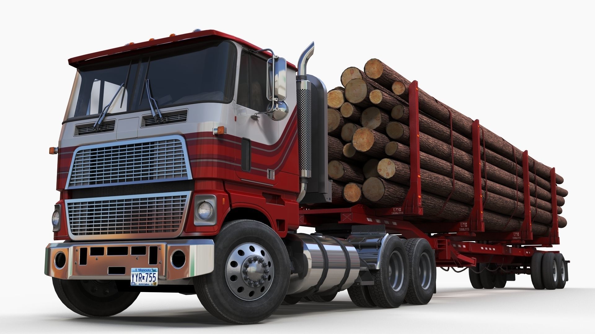Cabover log semitruck Low-poly 3D model_8