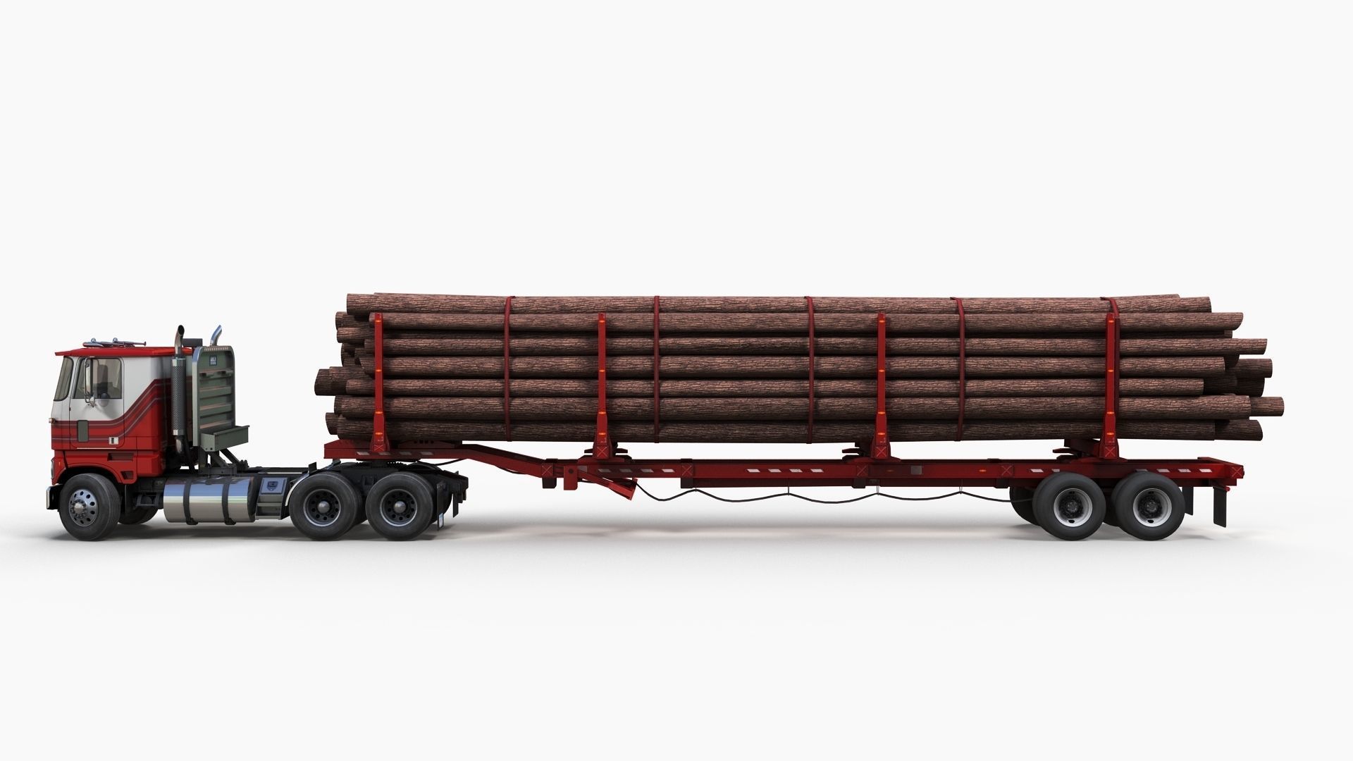 Cabover log semitruck Low-poly 3D model_4