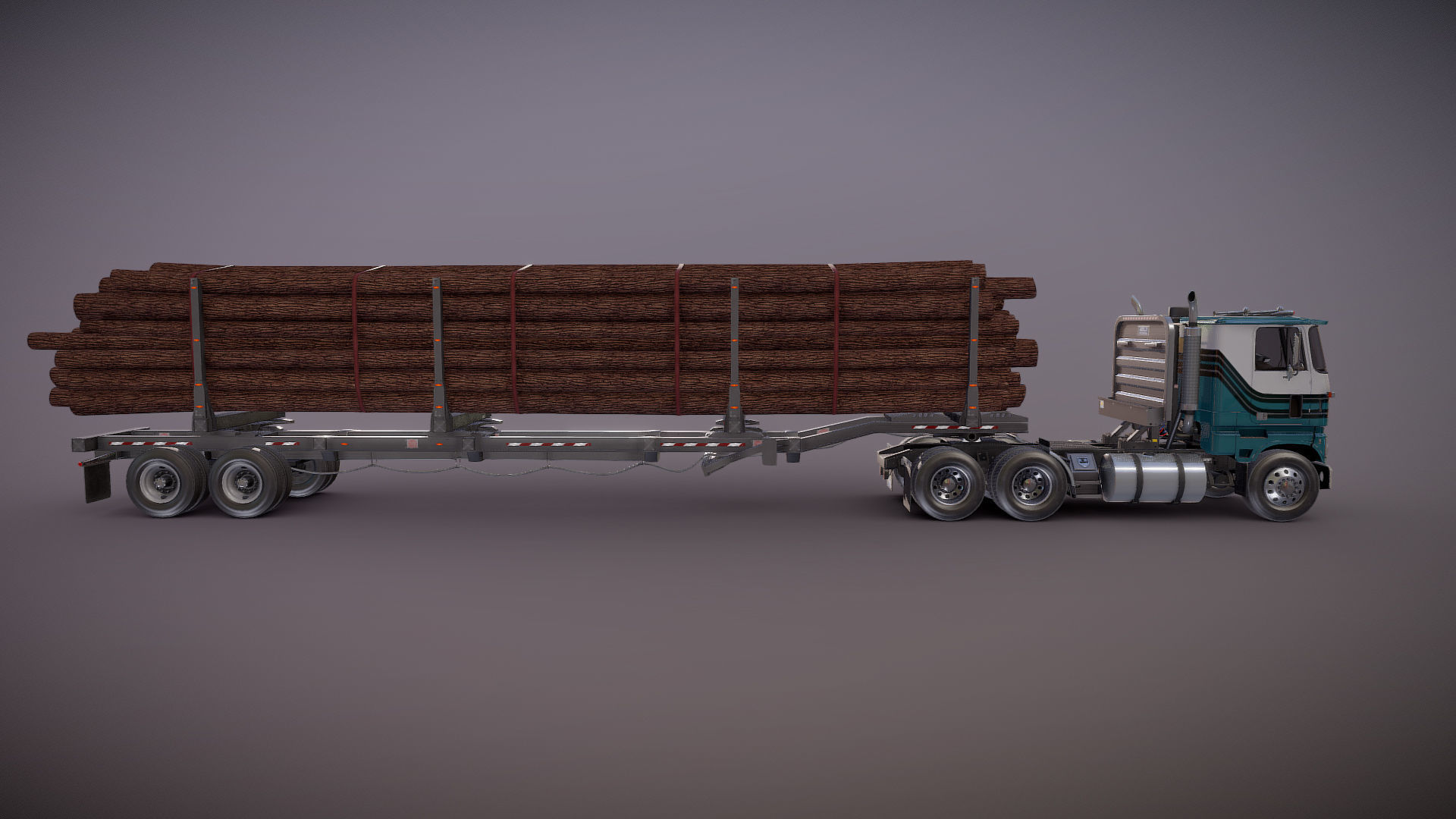 Cabover log semitruck Low-poly 3D model_19