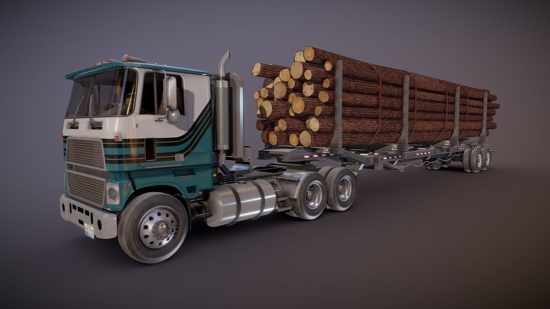 Cabover log semitruck Low-poly 3D model_17