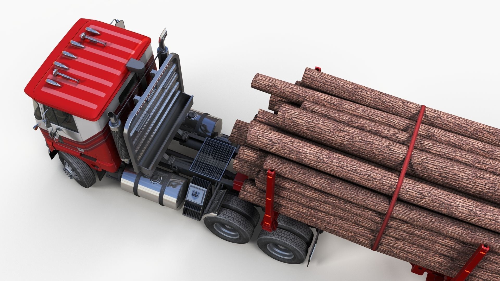 Cabover log semitruck Low-poly 3D model_5