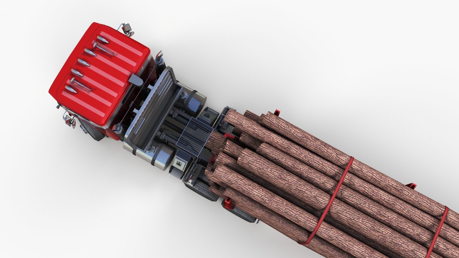 Cabover log semitruck Low-poly 3D model_7