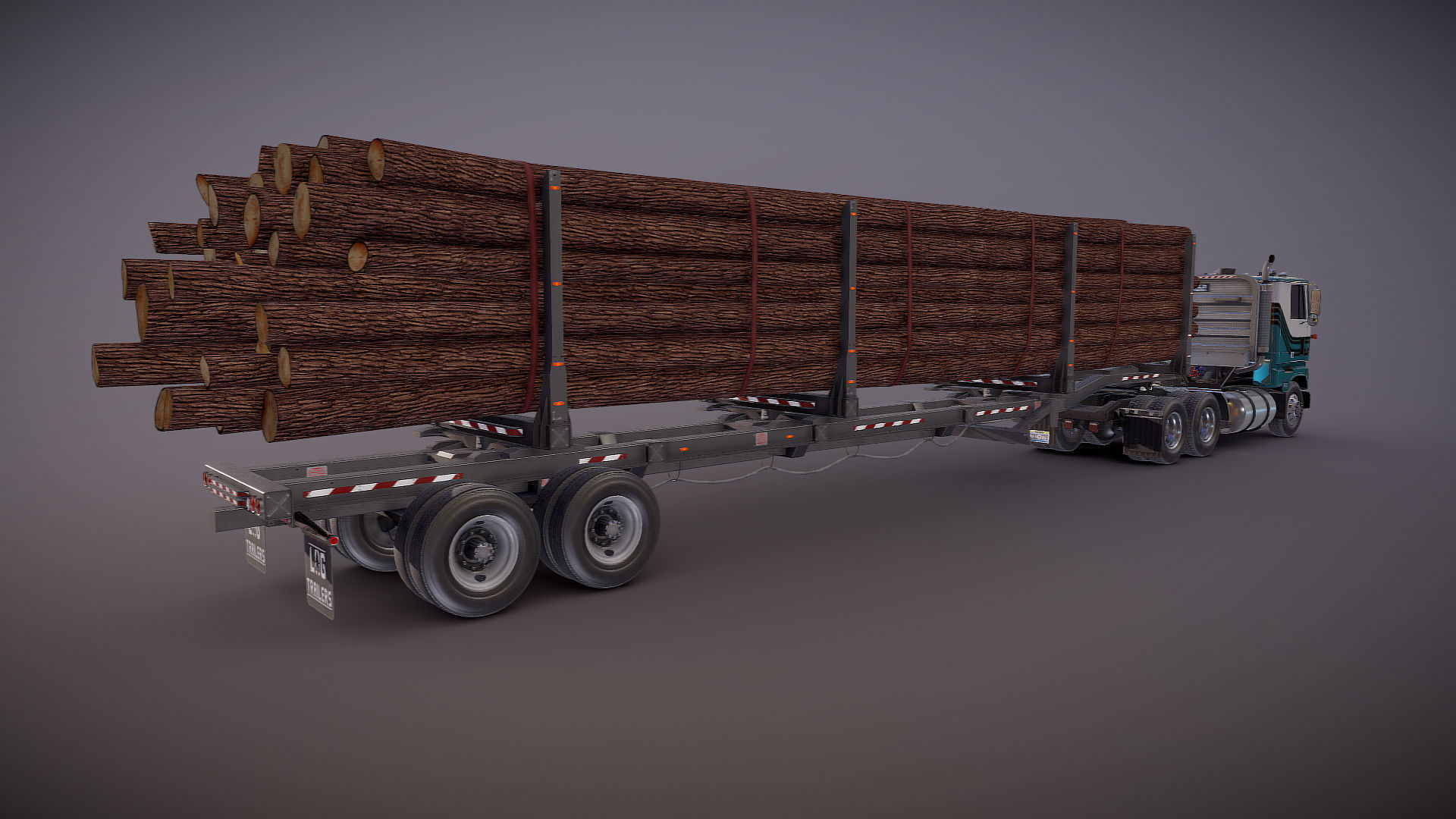 Cabover log semitruck Low-poly 3D model_18