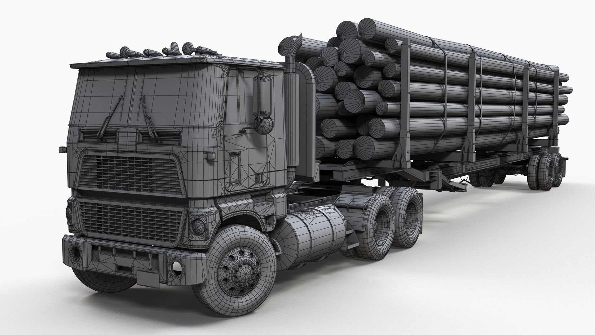 Cabover log semitruck Low-poly 3D model_9