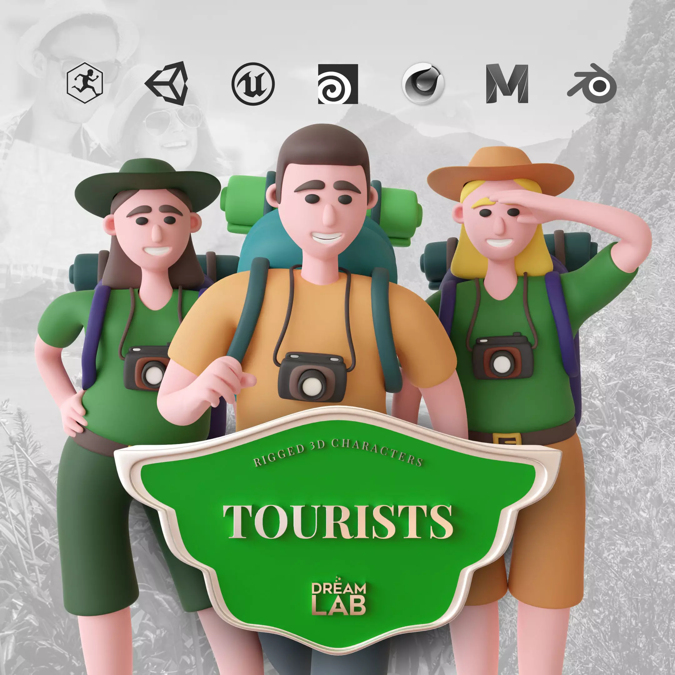 Tourists - Rigged 3D Characters 12 Animations Low-poly 3D model_0