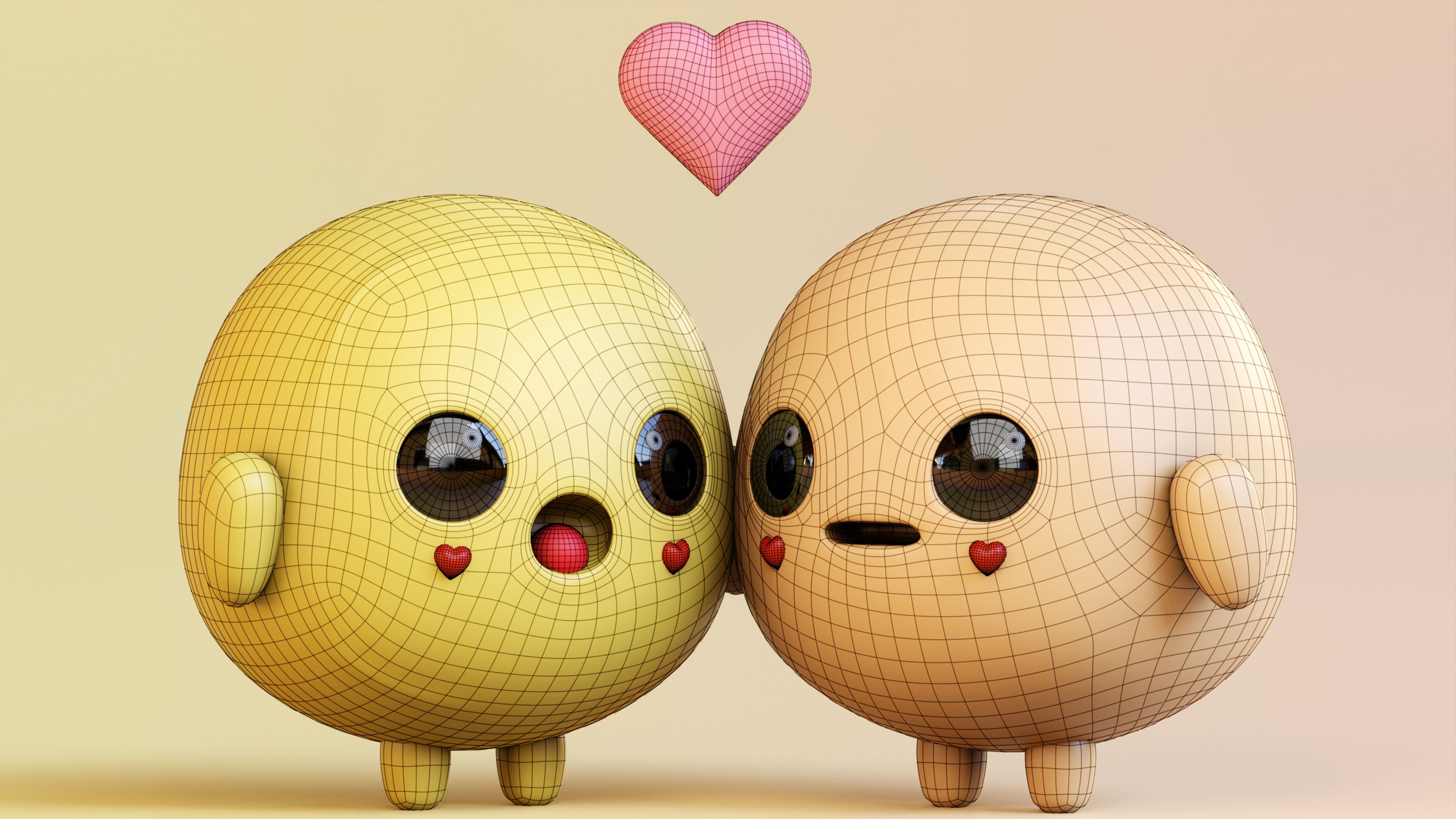 Emotional Emoji Couple in Love Low-poly 3D model_2