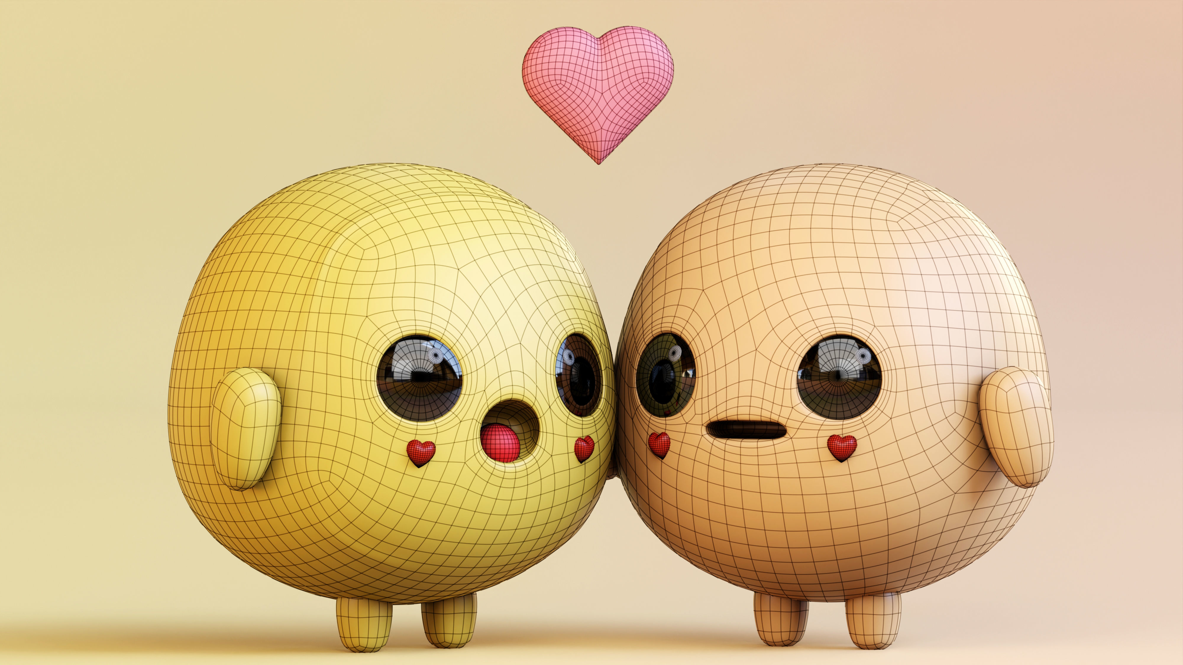 Emotional Emoji Couple in Love Low-poly 3D model_7