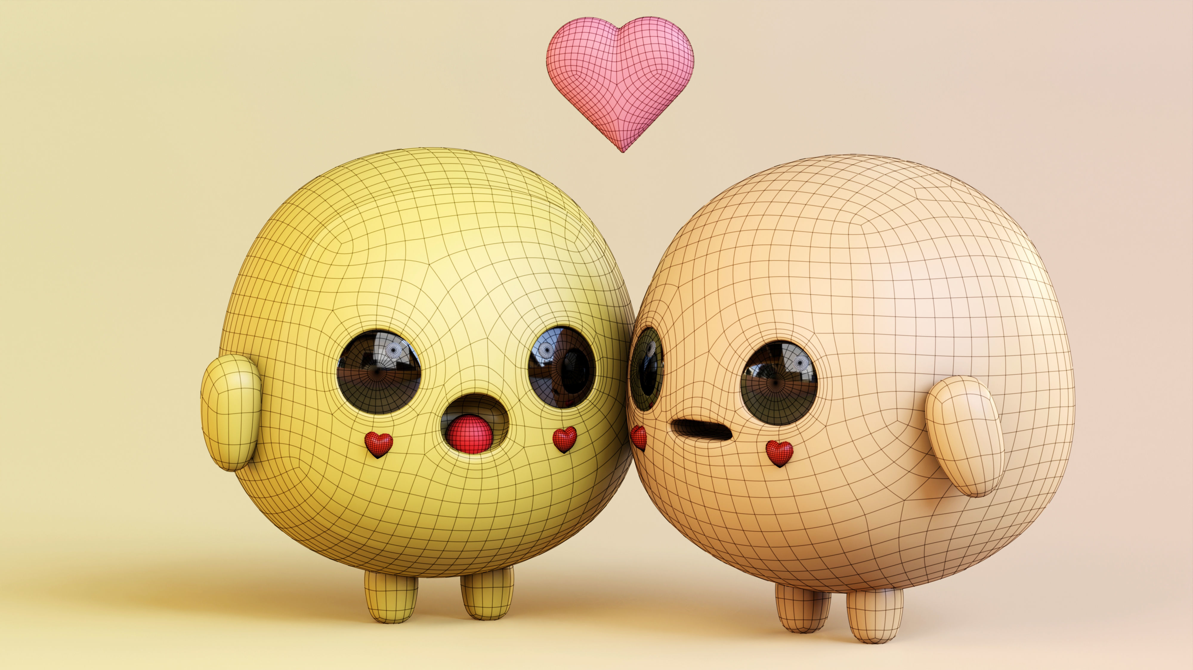 Emotional Emoji Couple in Love Low-poly 3D model_12