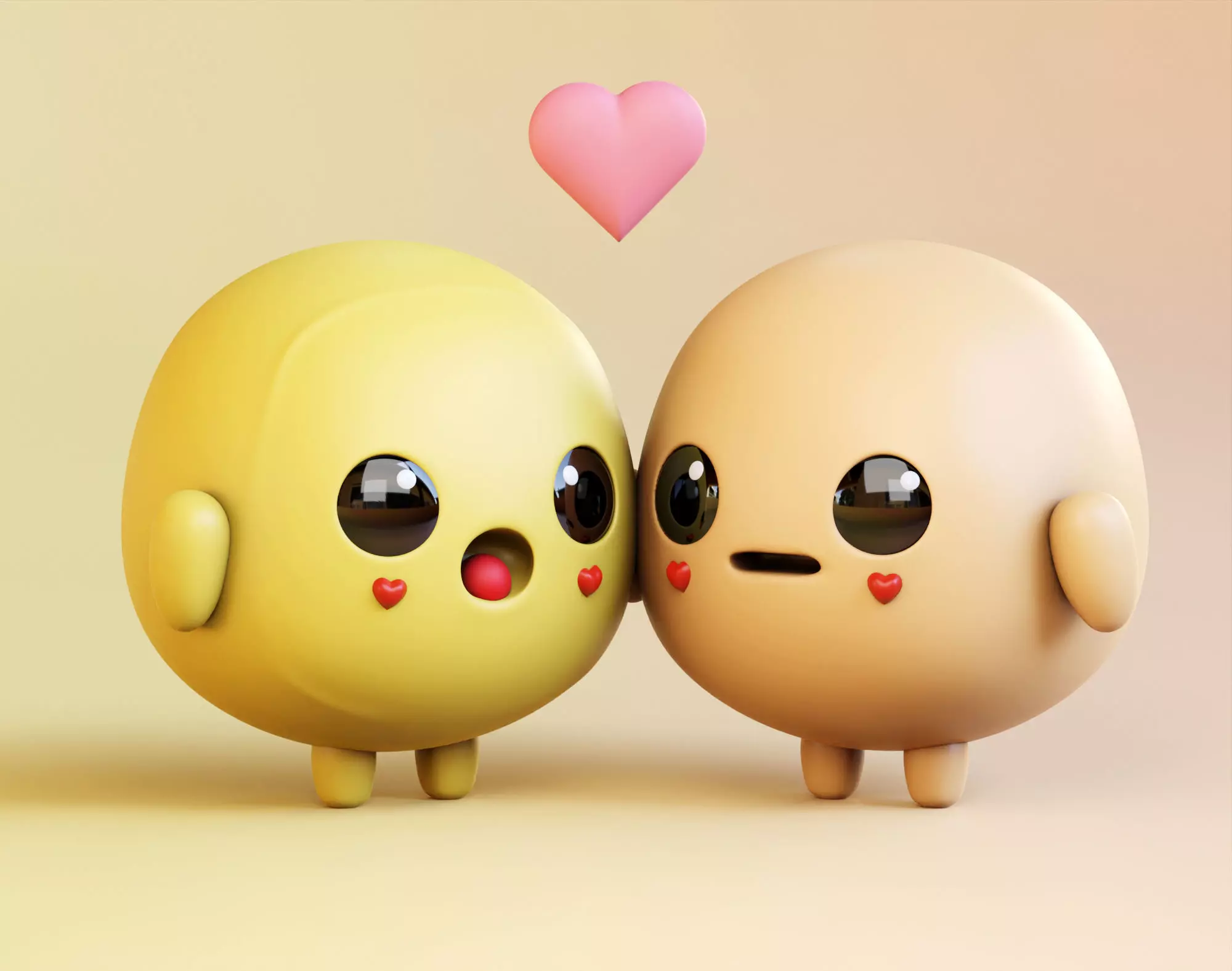 Emotional Emoji Couple in Love Low-poly 3D model_0