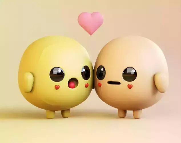 Emotional Emoji Couple in Love Low-poly 3D model