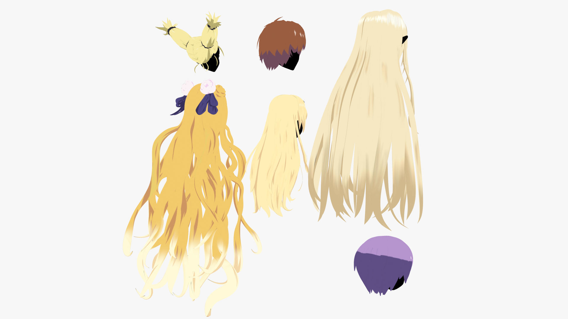 Anime Hair Low-poly 3D model_8