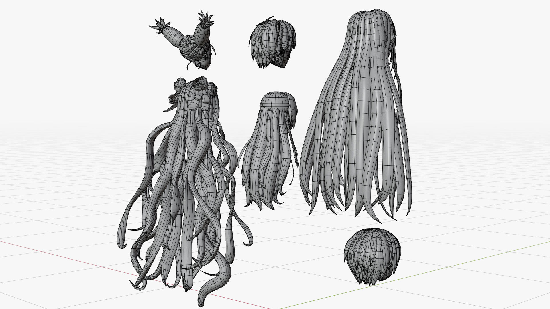 Anime Hair Low-poly 3D model_9