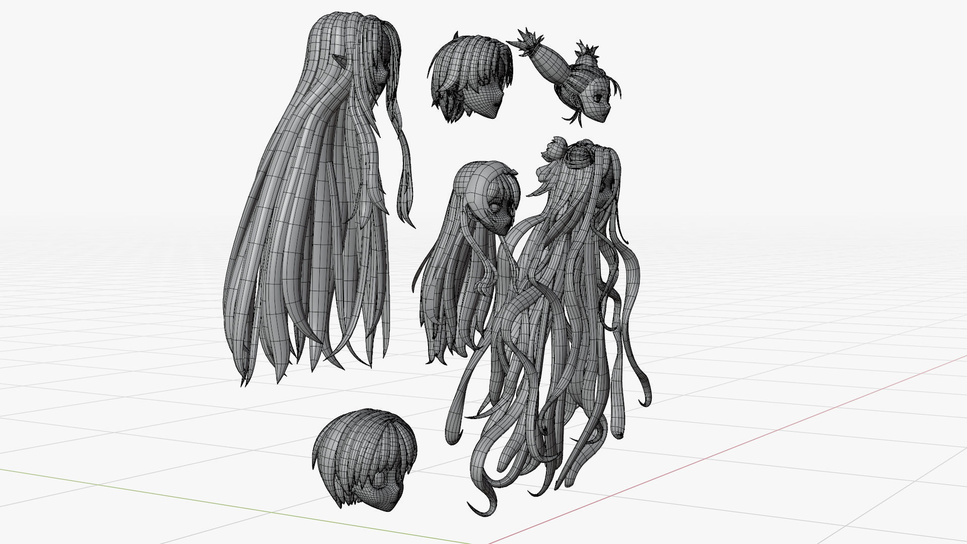 Anime Hair Low-poly 3D model_5