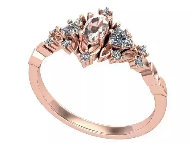 Oval Cut and Trillion Curved Diamonds Engagement Ring