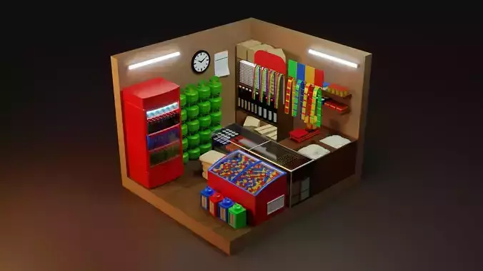 Toko Kelontong or Indonesian Grocery Store Lowpoly Isometric Low-poly 3D model
