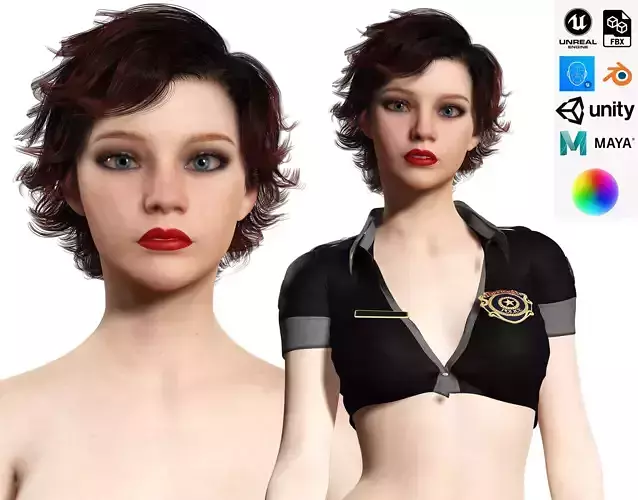 Police Girl  Low-poly 3D model