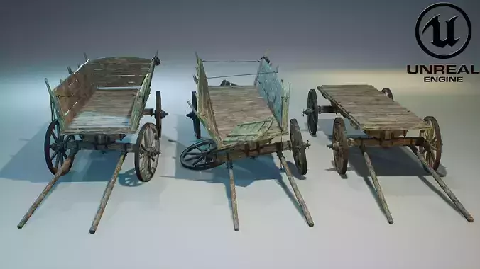Wooden Medieval Cart 02 PBR Game Ready