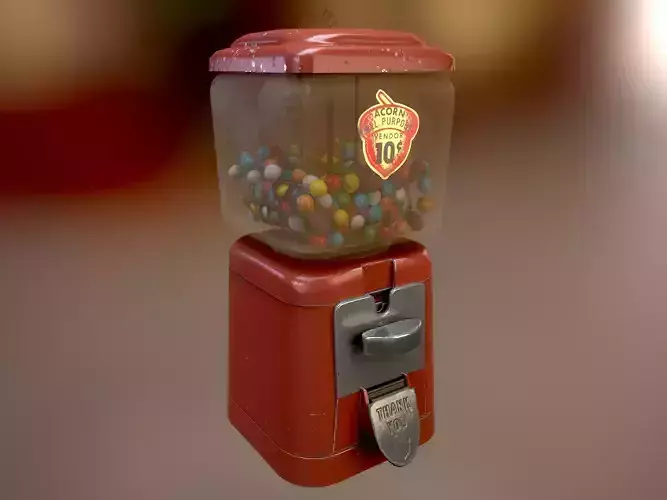 Vintage Candy Gumball Machine - Low-poly Game-ready PBR 3D Model
