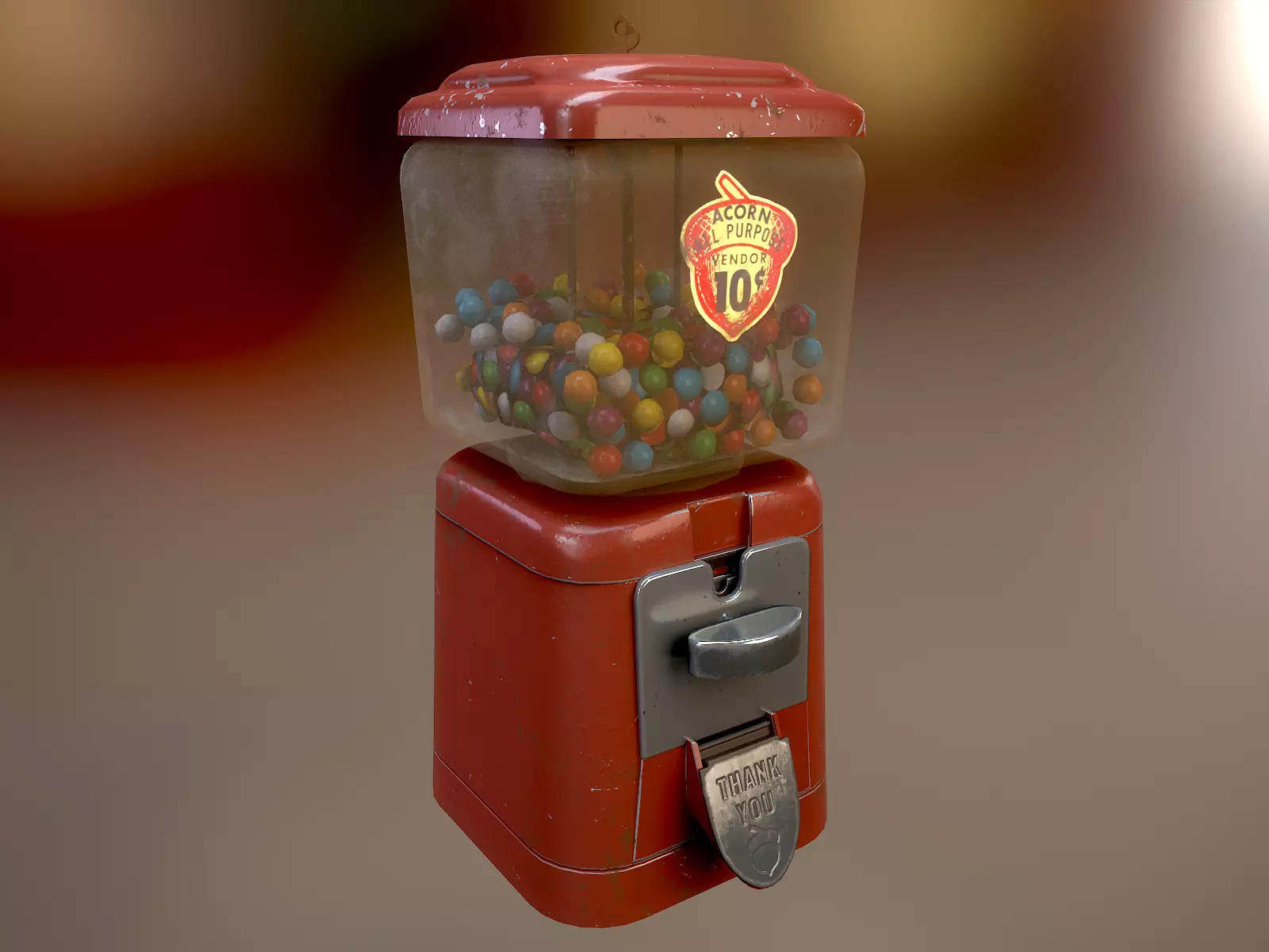 Vintage Candy Gumball Machine - Low-poly Game-ready PBR 3D Model Low-poly 3D model_0