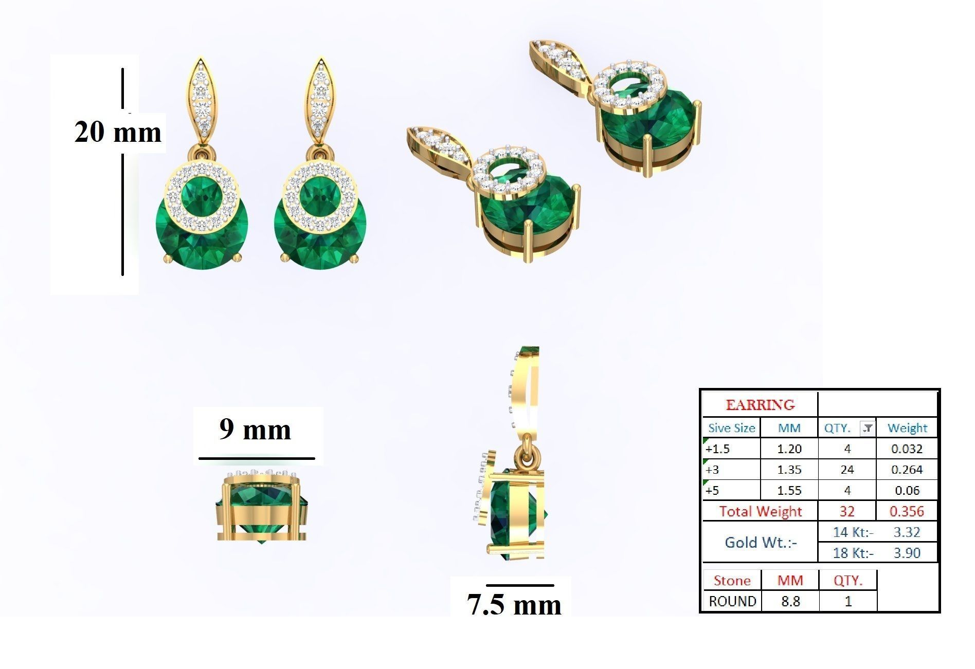 DIAMOND PENDANT EARRING SET 3D print model_3