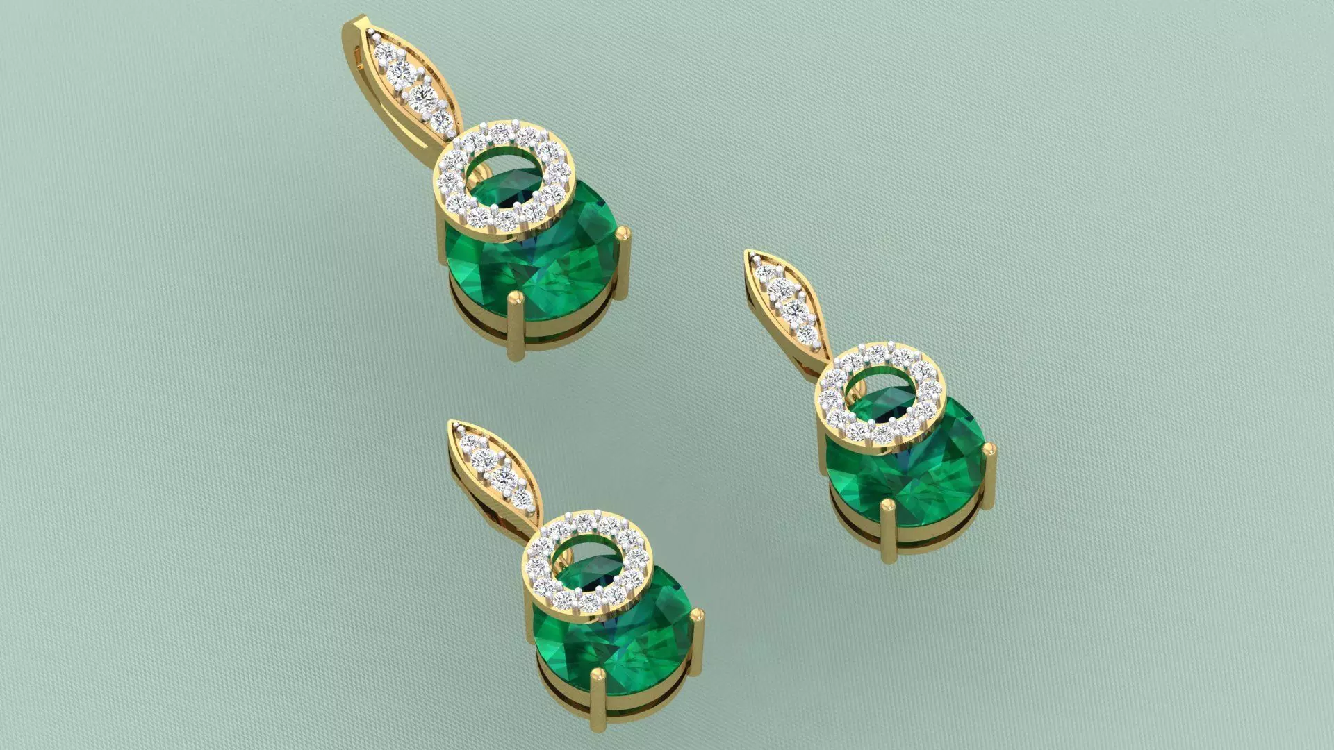 DIAMOND PENDANT EARRING SET 3D print model_0