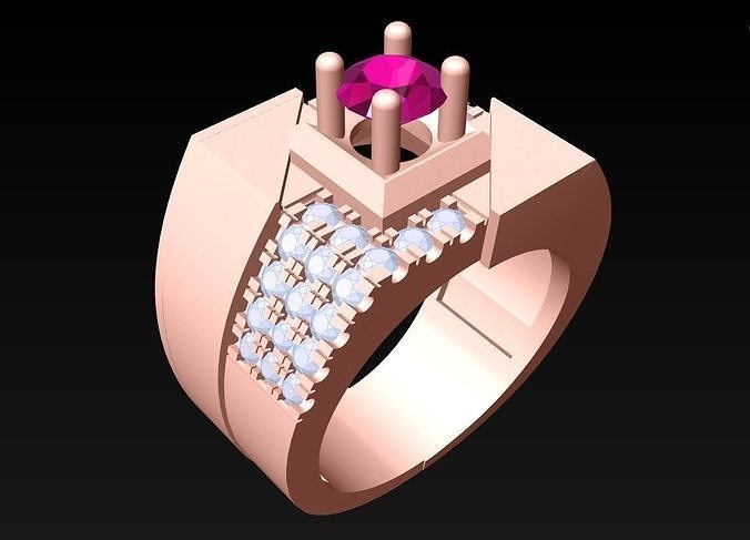 Diamond Rings - Mens Ring - N217 3D print model