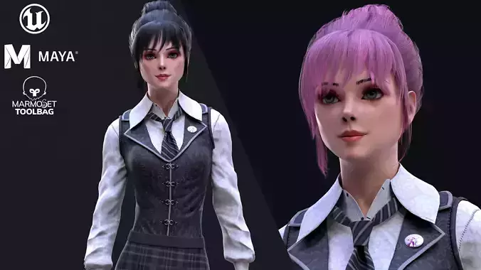 School Girl 3 - Game Ready Low-poly 3D model
