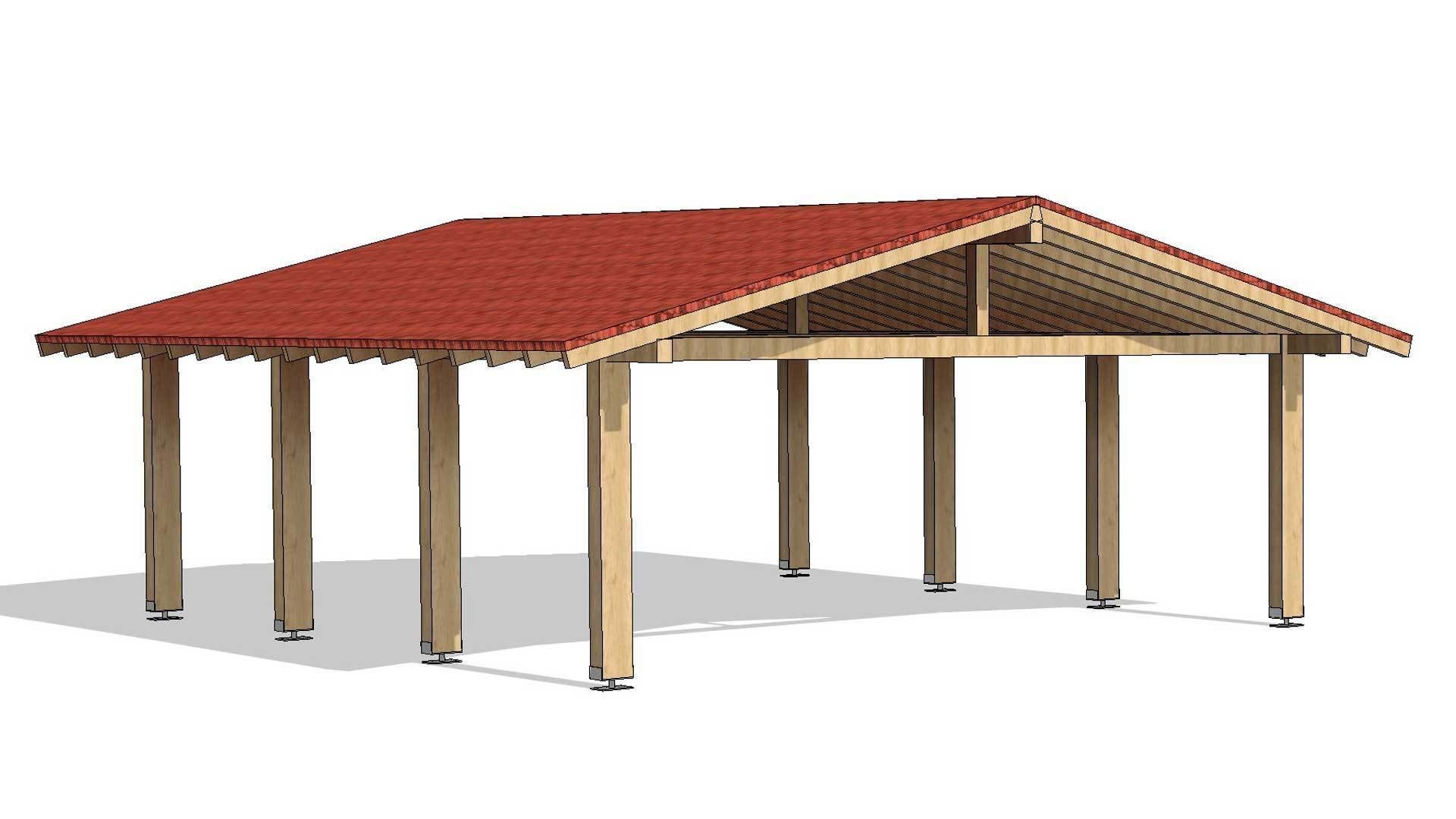 Wooden Gazebo Pitched Roof Cover 3D model_4