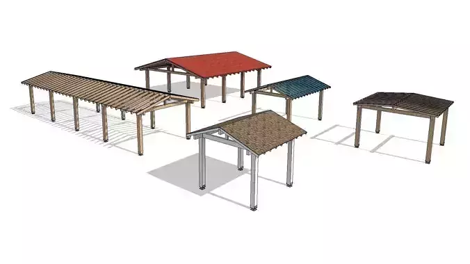 Wooden Gazebo Pitched Roof Cover 3D model