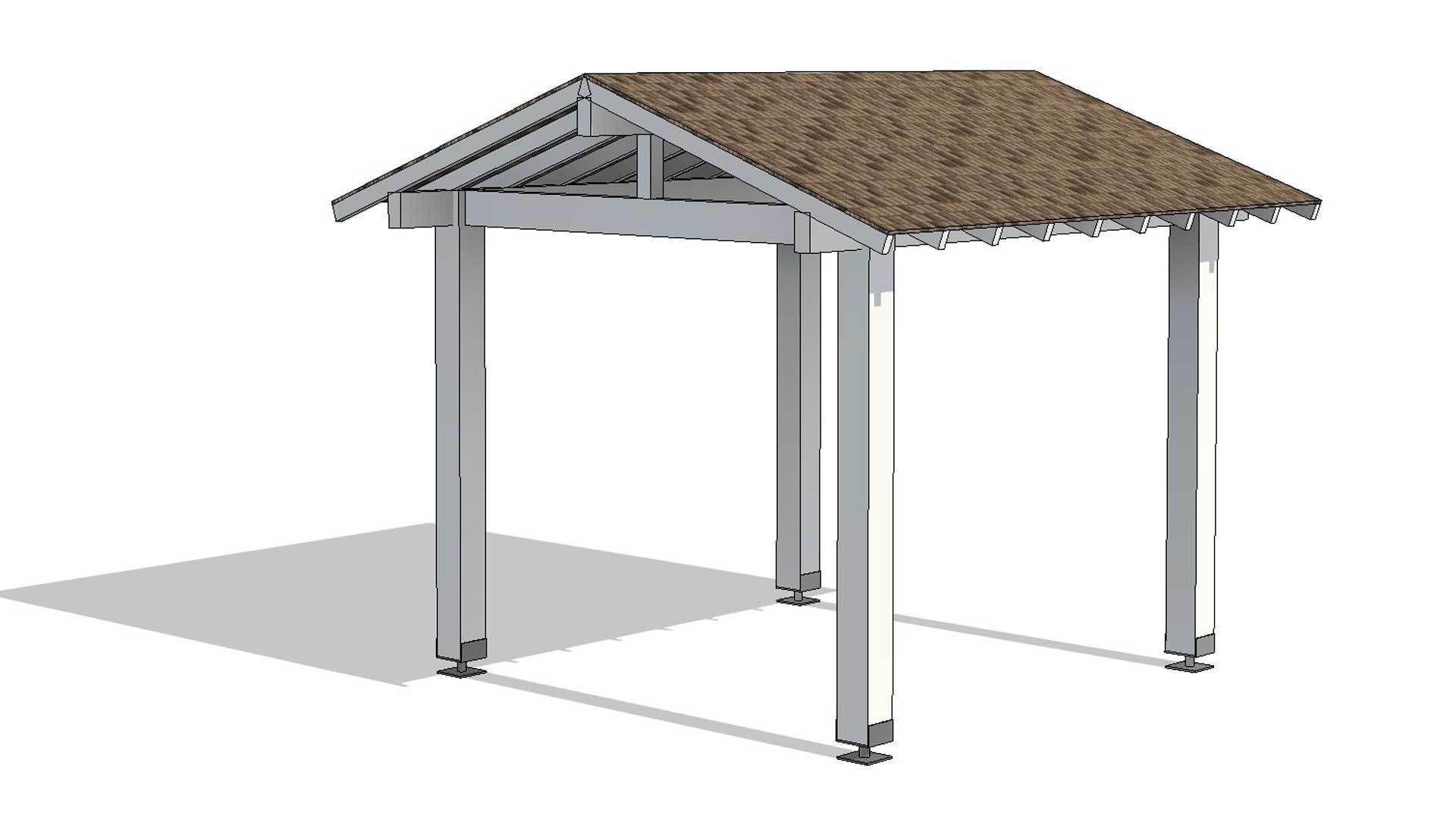 Wooden Gazebo Pitched Roof Cover 3D model_2