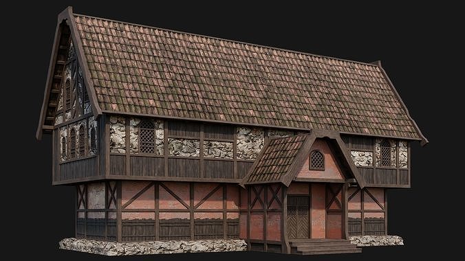 225-226-227-228 Old Medieval Houses Pack 4K Textures Low-poly 3D model 5