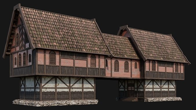 225-226-227-228 Old Medieval Houses Pack 4K Textures Low-poly 3D model 4