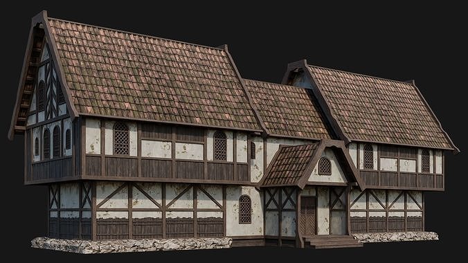 225-226-227-228 Old Medieval Houses Pack 4K Textures Low-poly 3D model 2